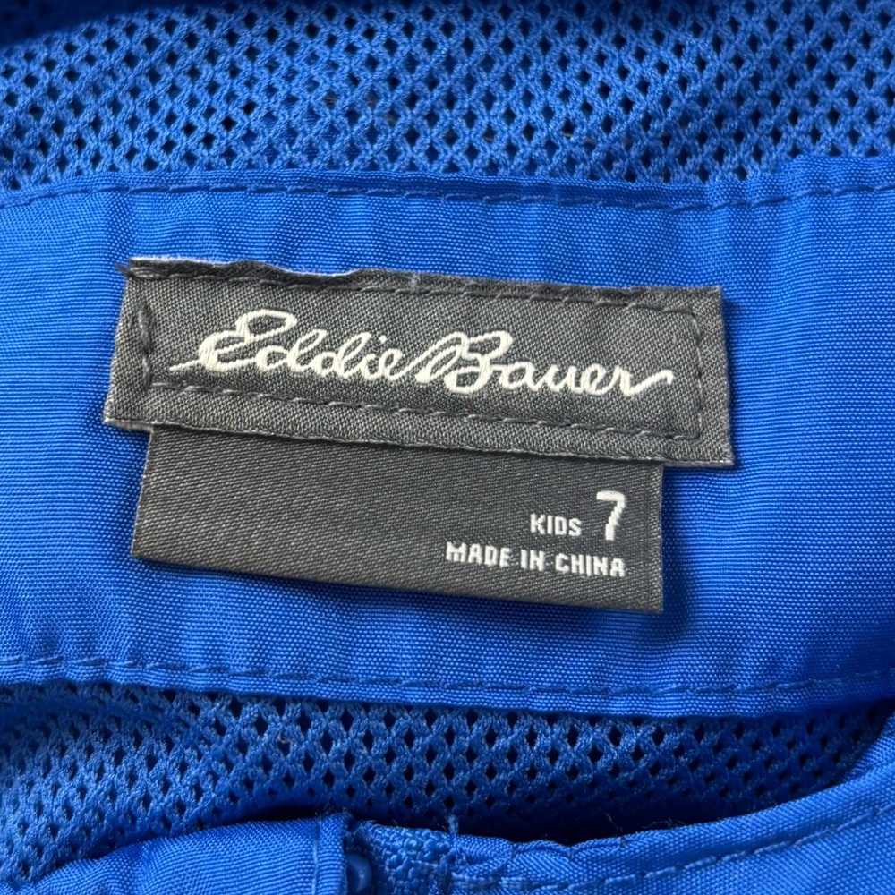 Eddie Bauer Camping Print Blue Spring Rain Hooded Lightweight Jacket Boy Size 7 - Picture 5 of 6